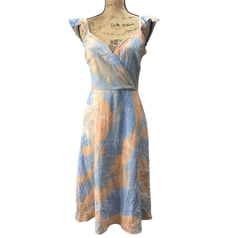 Jessy B, featuring a blue and orange tie-dye pattern dress. EC Size medium - Picture 1 of 8